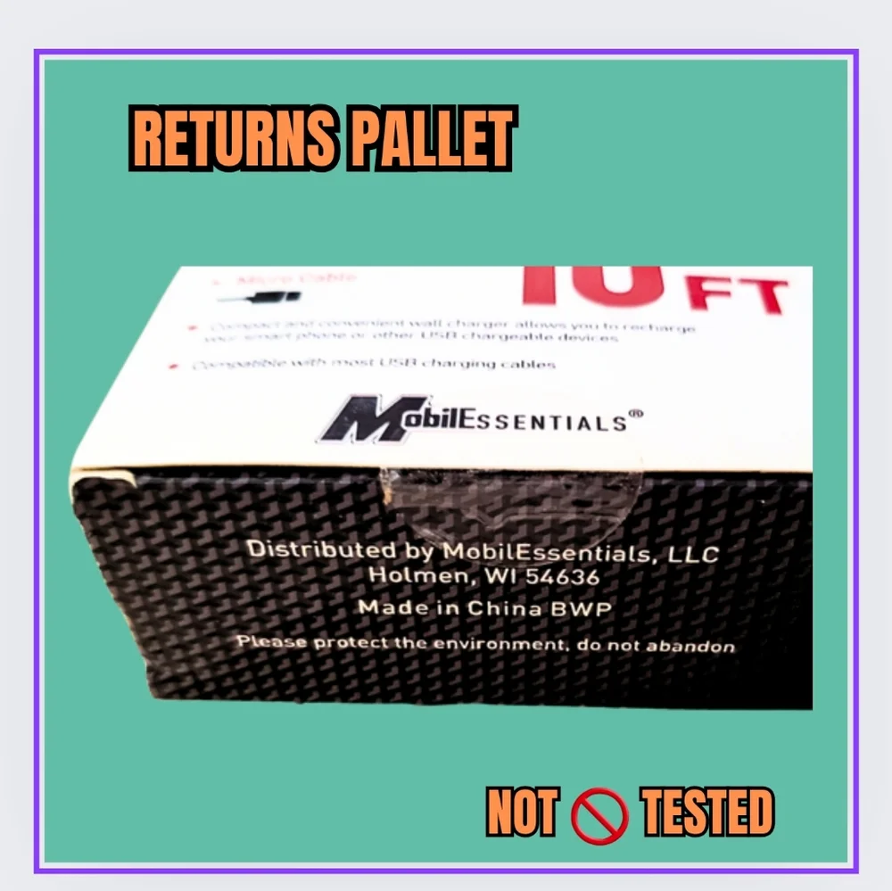 🥳1-CABLE MICRO USB-BLACK 10ft./PALLET RETURN-NOT 🚫 TESTED